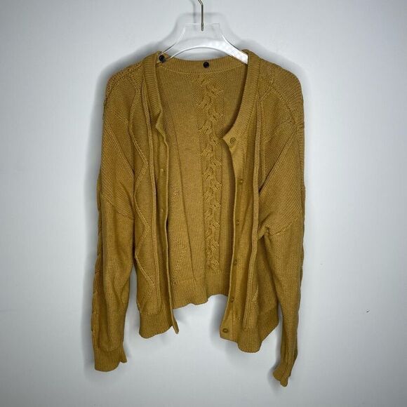Vetta The Cropped Cable Knit Sweater Ochre Tan Xs Reversible Convertible Xsmall - Picture 5 of 9